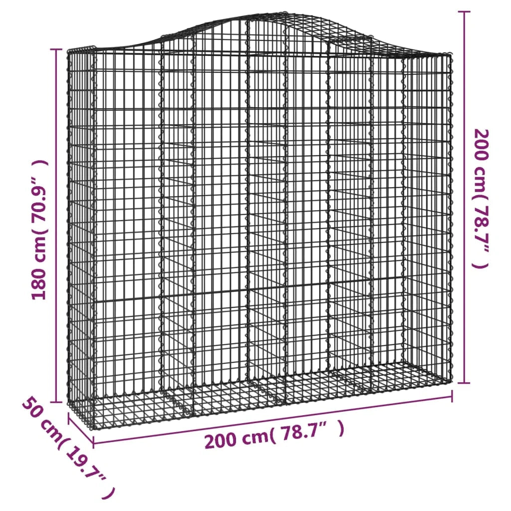 Cestini gabbioni recinzione a gabbia muro di contenimento ad arco 3 pezzi 200 x 50 x 180/200 cm ferro zincato argento 02_0040751