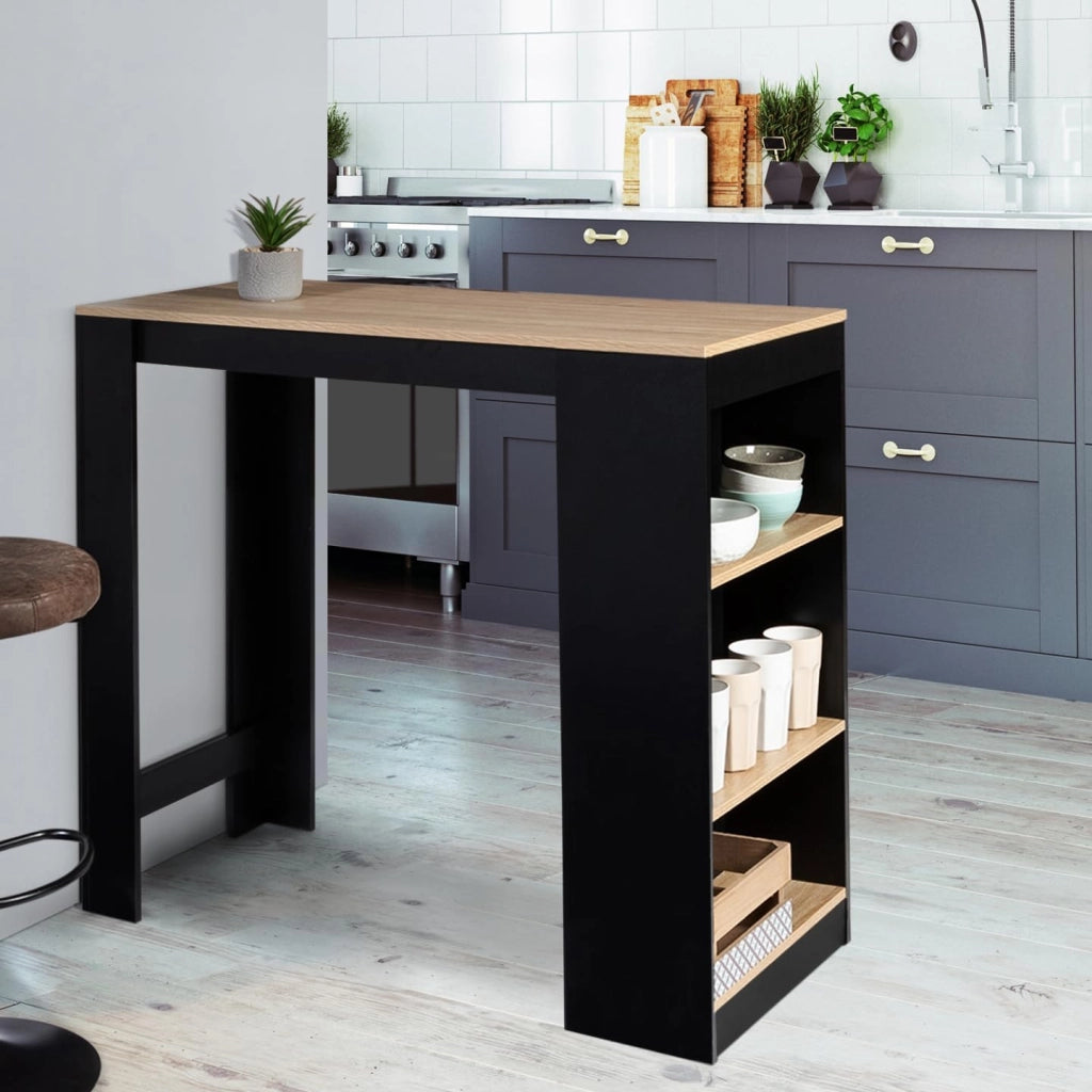 Tavolo da bar BARTH per 2-4 persone, legno nero, piano in faggio