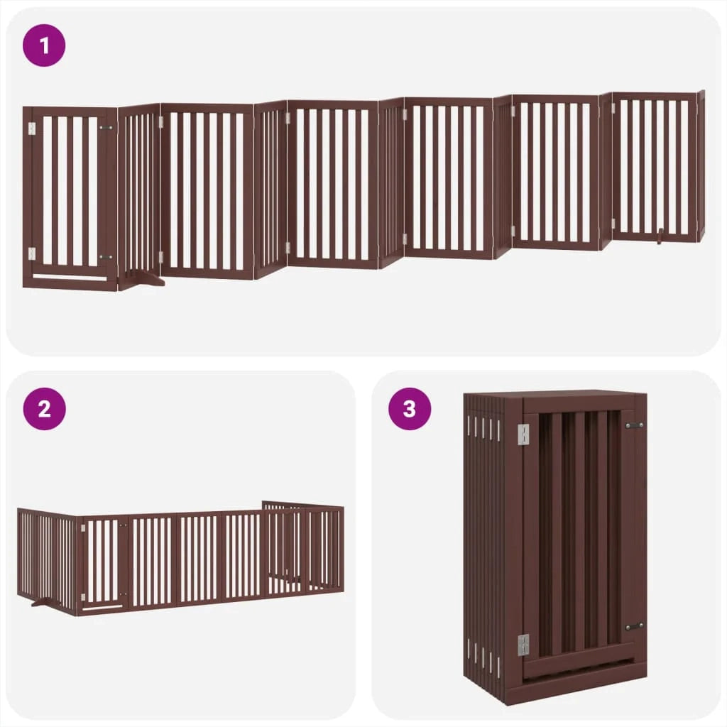 Cancelletto di sicurezza per animali domestici porta pieghevole 12 pannelli legno di pioppo marrone 02_0023126