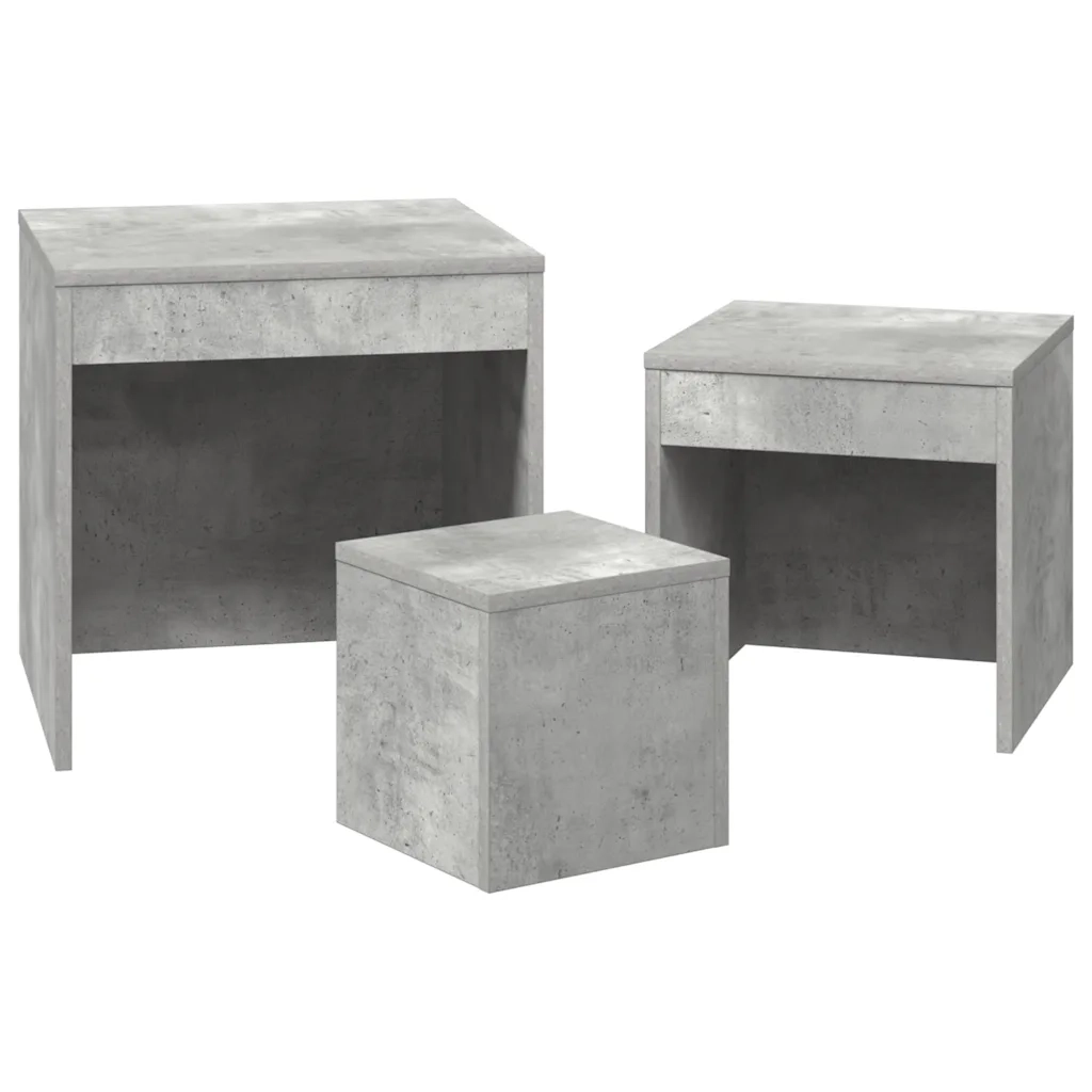 Tavolini Impilabili 3 pz Grigio Cemento in Truciolato 808598