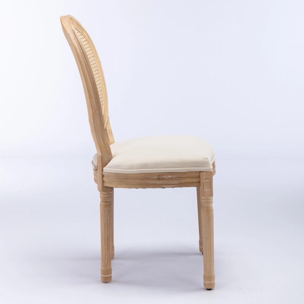 Sedie da Pranzo in Legno Massello e Rattan con Seduta in Lino ¨C MINIMAL ¨C Beige, Set 2 Pezzi