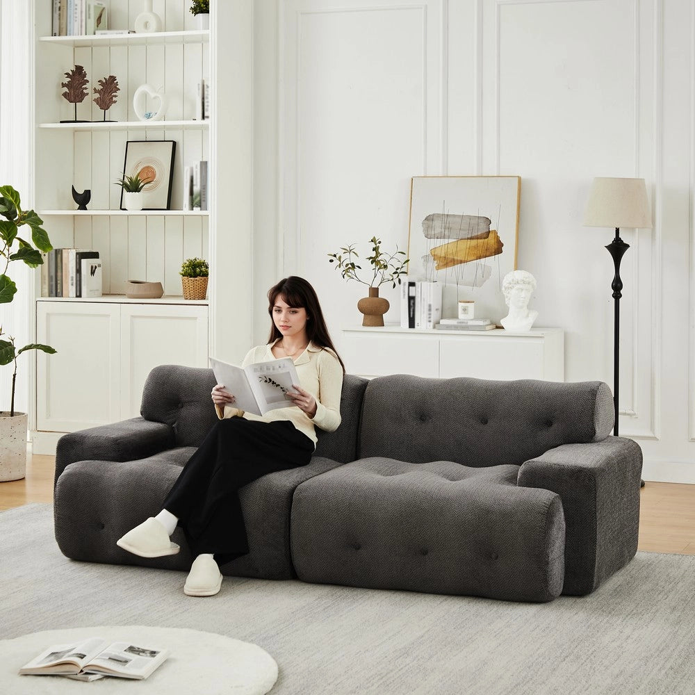 Divano 2 Posti Cloud con Braccioli Larghi e Bottoni ¨C Xylo ¨C Grigio