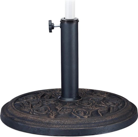Parasolstandaard Versatile, design a fiori, per parasol con tubo 35/38/48 mm, resistente al vento, stabile, in plastica, nero-oro