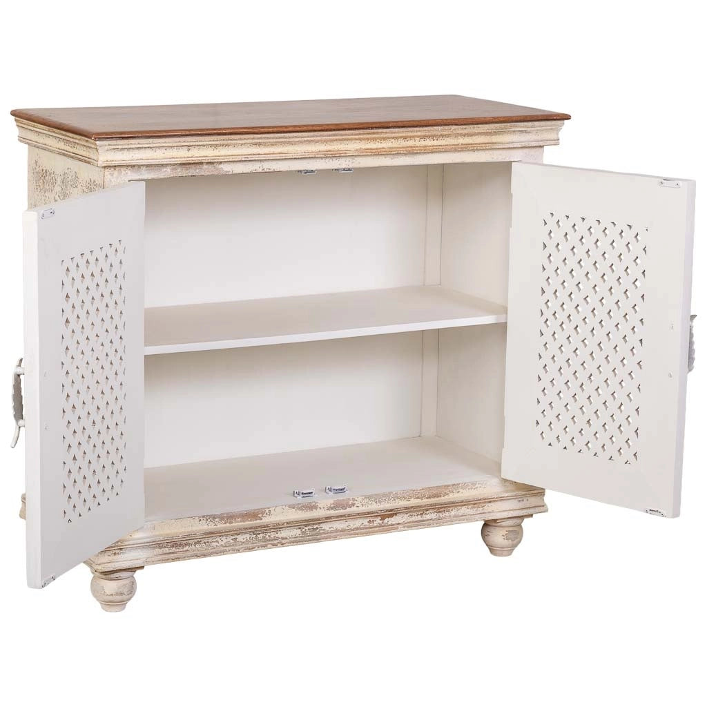 Tavolino da ingresso artigianale in legno bianco 104x43x93h cm