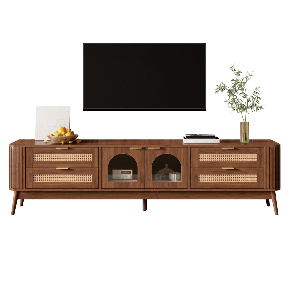 Mobile Porta TV 180 cm Color Noce con LED App; 4 Cassetti e Ante in Vetro