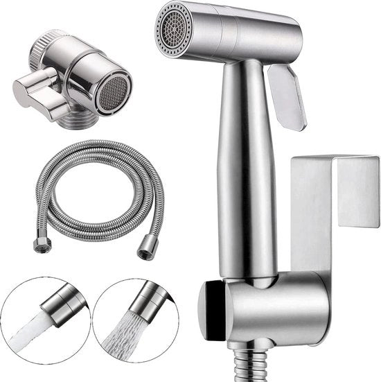 Bidet per wc a mano - doppia modalità getto/scarico - accessorio wc in acciaio inossidabile