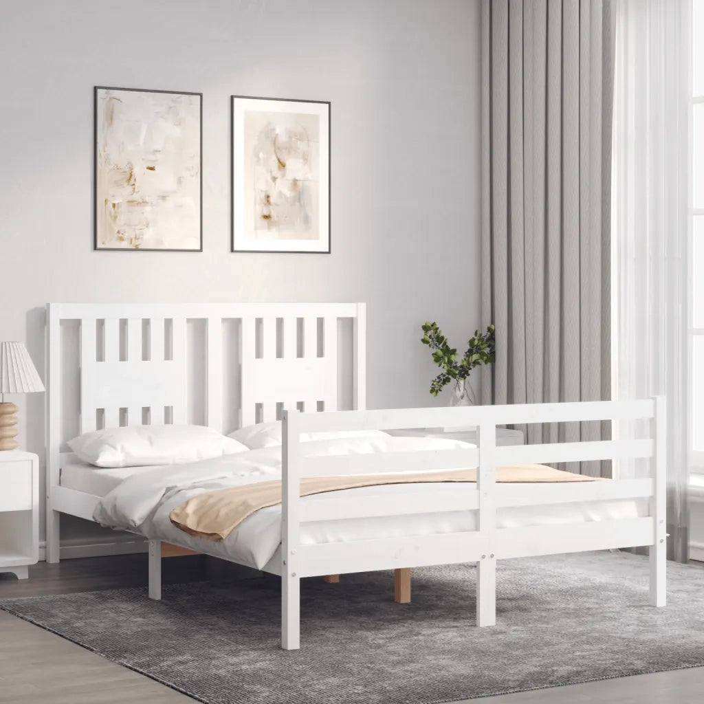 Giroletto con Testiera-Struttura Letto con testiera Bianco 120x200 cm in Legno Massello 300668