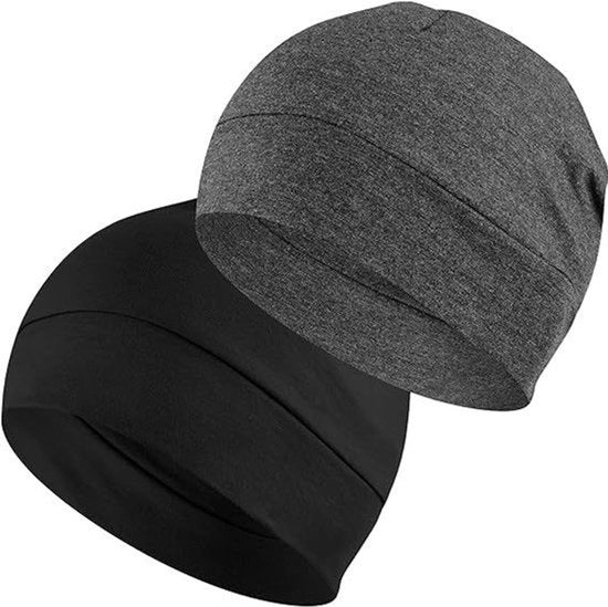 Set di 2 caschi leggeri senza visiera, con rivestimento respirabile, in nero e grigio scuro.