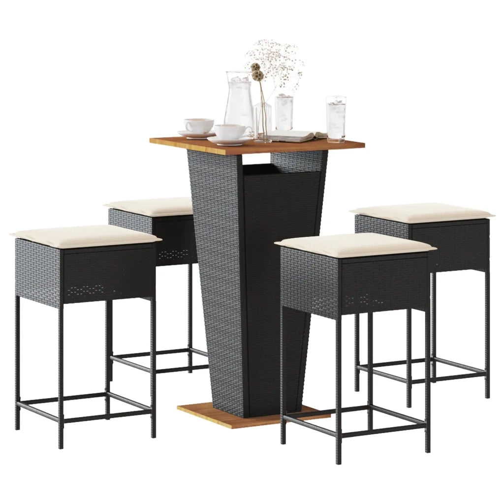 Set Bar da Giardino 5 pz con Cuscini in Polyrattan Nero 3261477