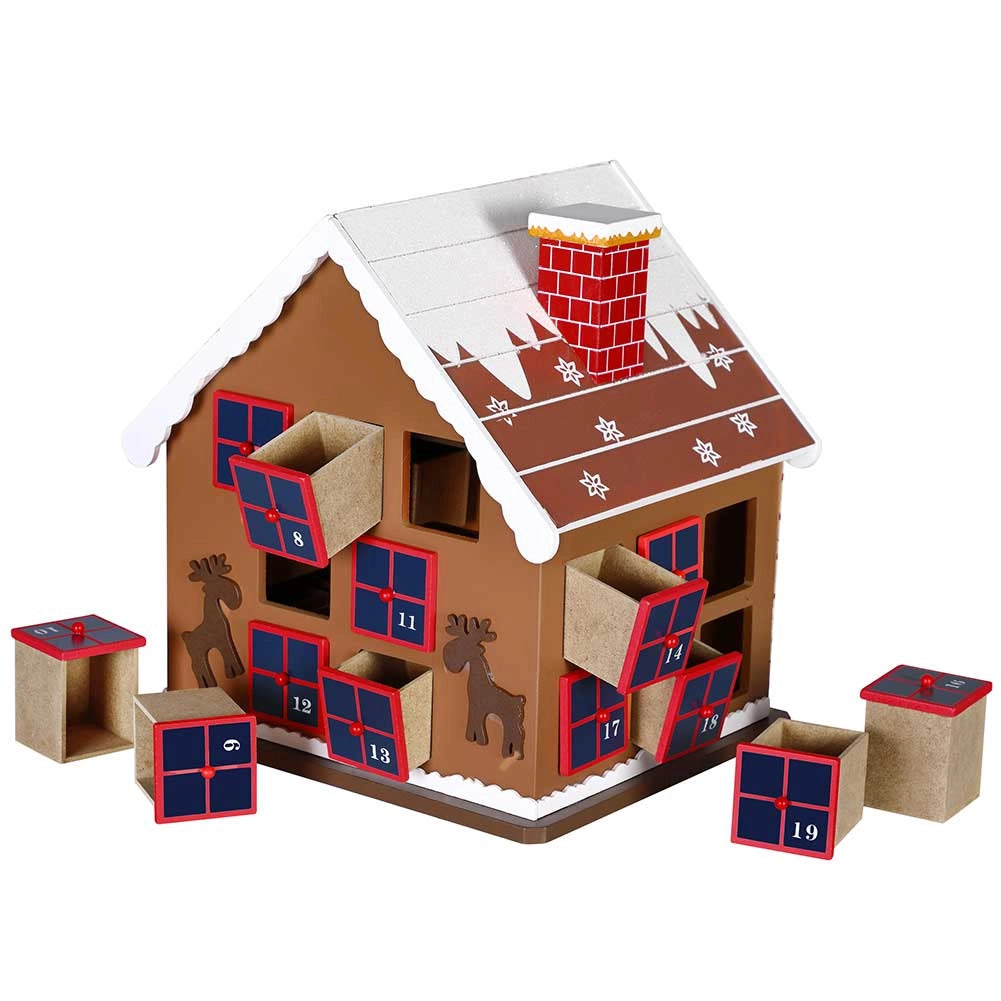 Calendario Avvento Natale Casetta Legno 24 Cassetti Decorazioni Natalizie