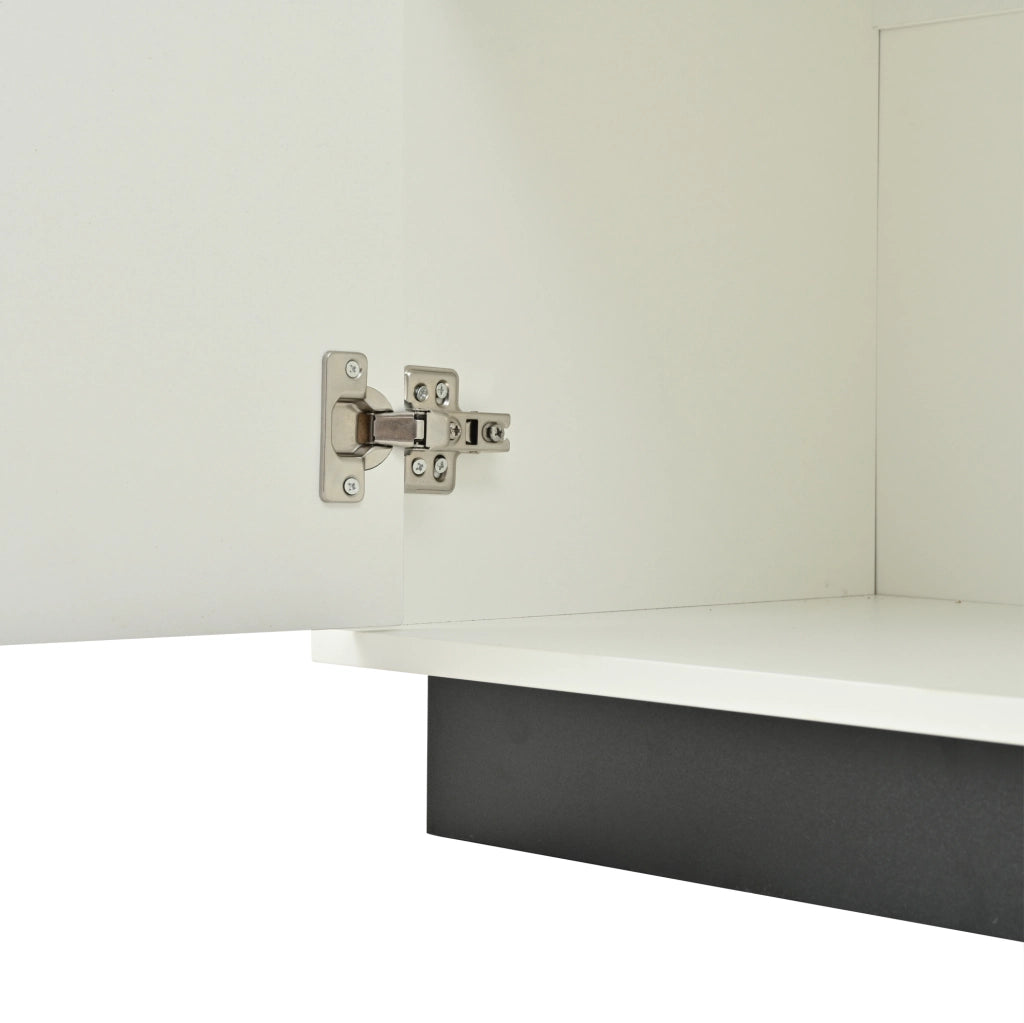 Credenza 160x37x75.5 cm con 4 ante geometriche lucide e push to open in truciolare bianco e nero