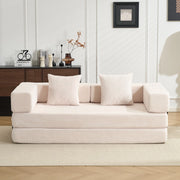 Divano letto pieghevole da pavimento con schienale e braccioli in velluto a coste bianco 185 × 92,5 × 60 cm