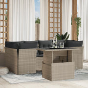 Set Divani da Giardino 7pz con Cuscini Grigio Chiaro Polyrattan