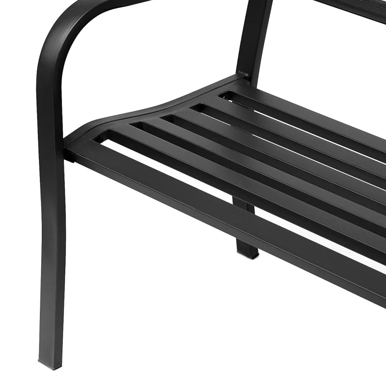 Panchina da giardino in metallo nero 127x60x85 cm; con schienale decorato