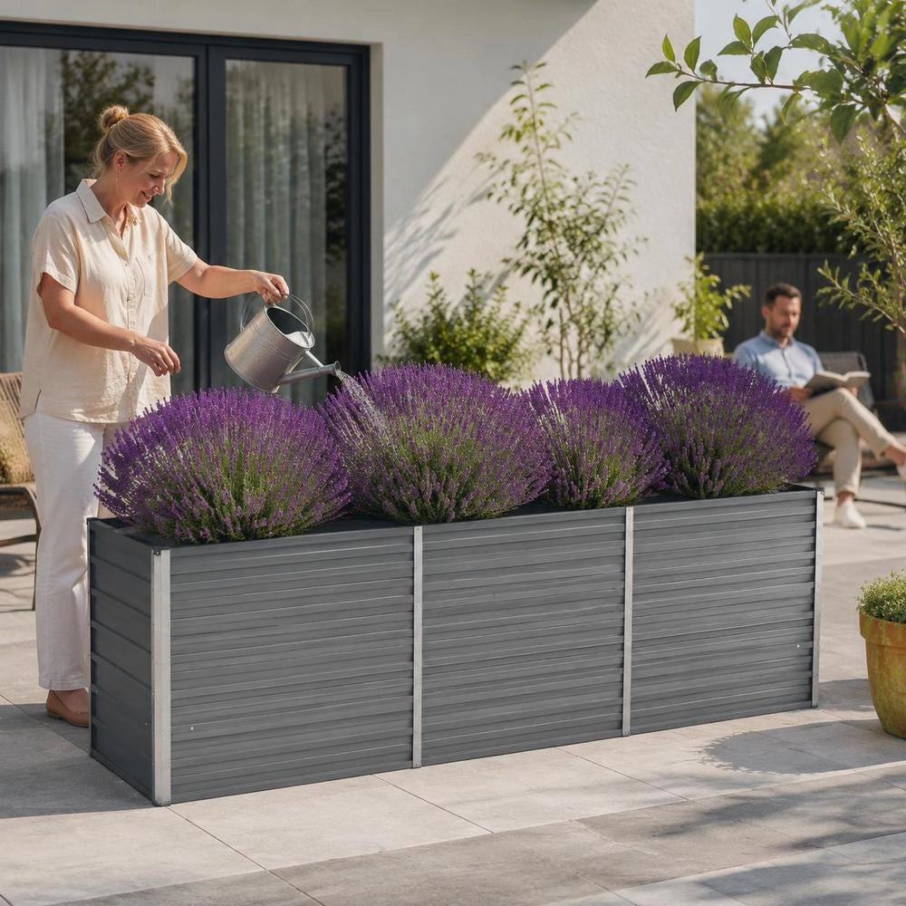 Garden Raised Bed Galvanized Steel 240x80x77 Cm Gray