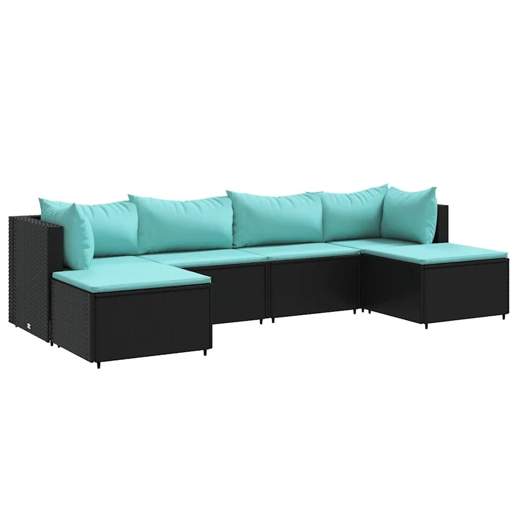 Set Mobili da Giardino 6 pz con Cuscini in Polyrattan Nero