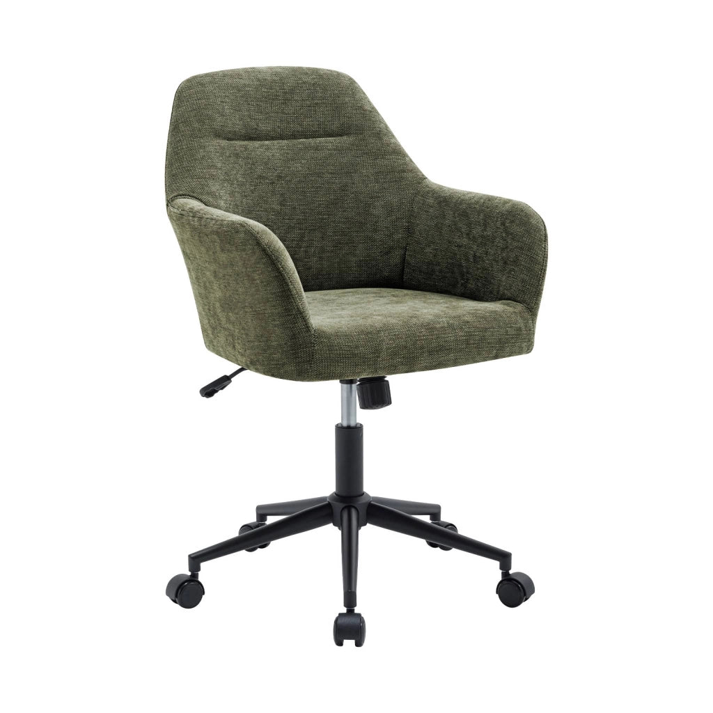 Sedia da ufficio con ruote regolabile in metallo e tessuto, verde kaki