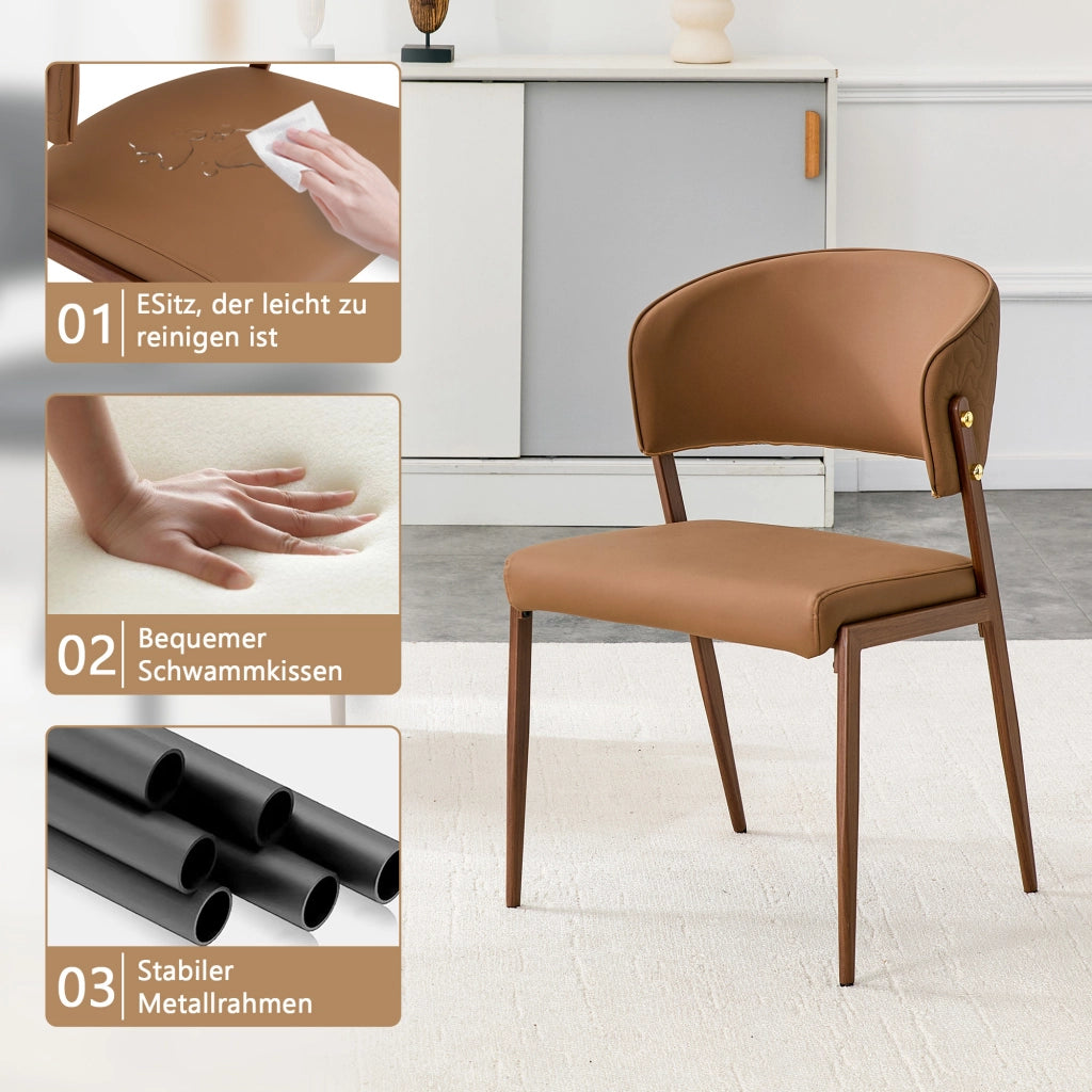 SEDIA DA PRANZO MODERNA IN PU E METALLO 78 CM MARRONE, Set da 2 pezzi