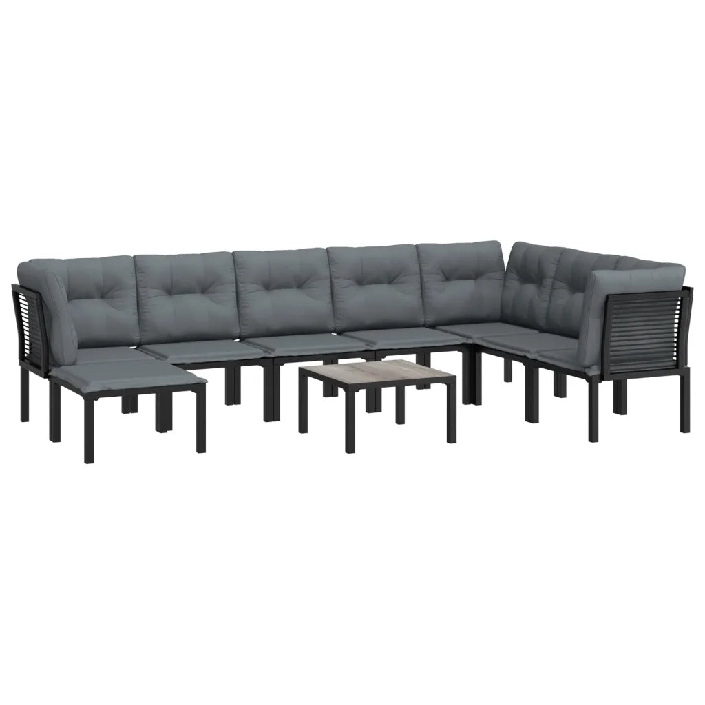 Set Salotto da Giardino 9 pz | Set di Mobili da Esterno Nero e Grigio in Polyrattan