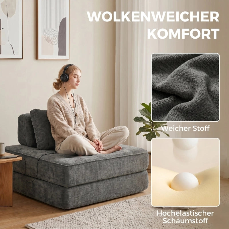 POLTRONA LETTO 2 in 1 senza struttura, schiuma 38 cm, Chenille Grigia