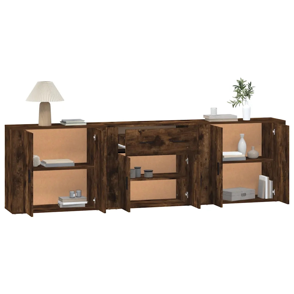 Credenze 3 pz Rovere Fumo in Legno Multistrato 3185420