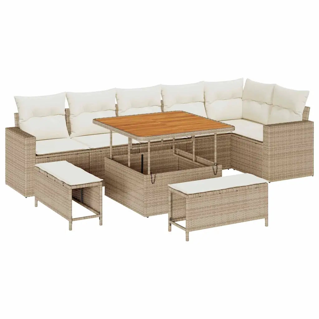 Set Divano da Giardino 11 pcs Beige e Crema polyrattan 3363576