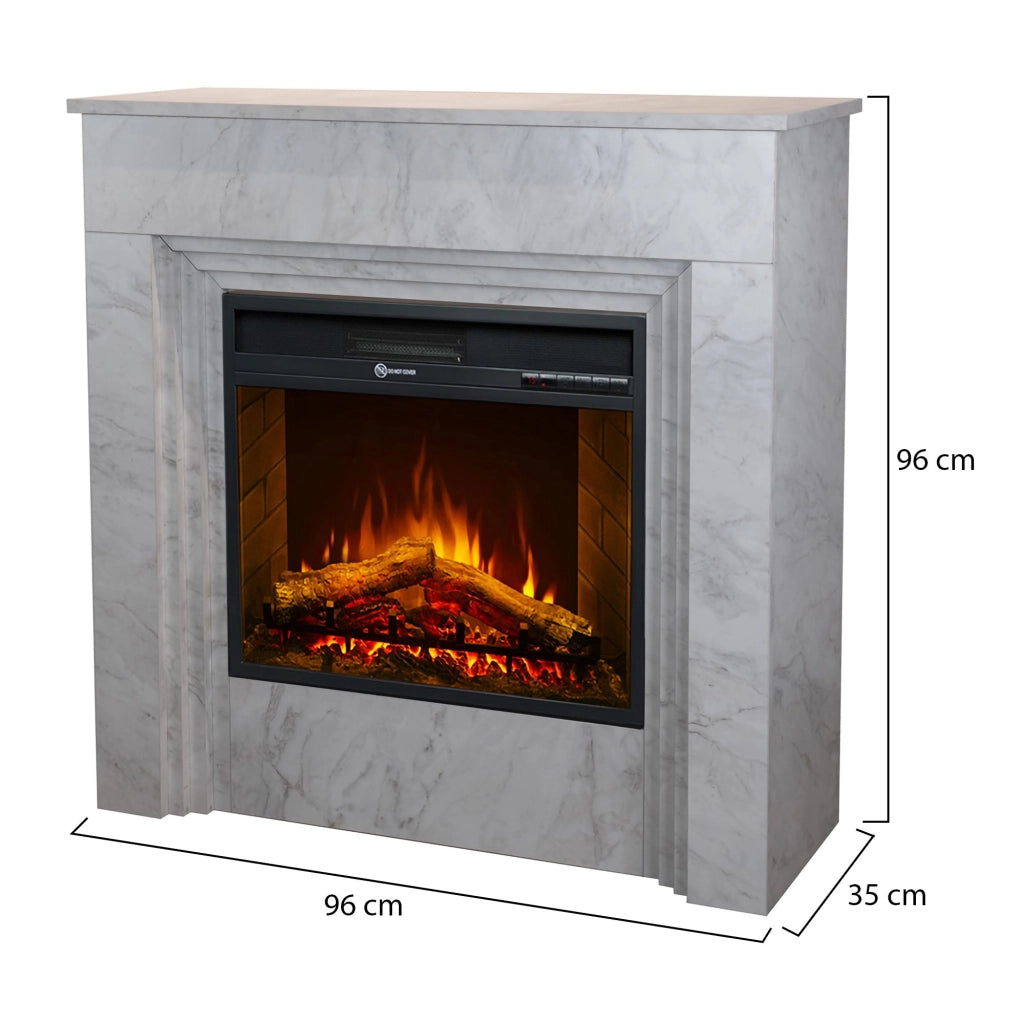Caminetto Volla, Camino Elettrico Superficie Riscaldabile 30 m2, 96x35x96h cm Bianco
