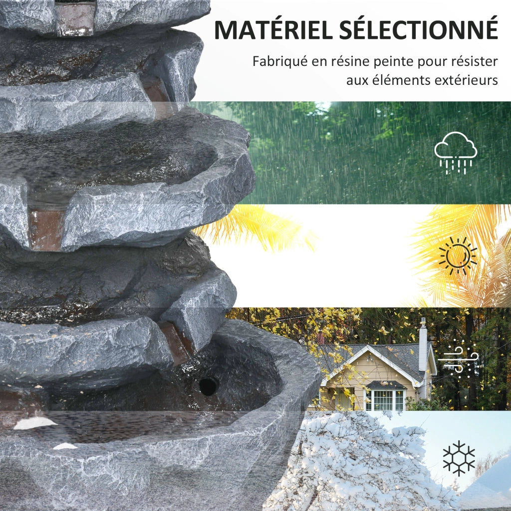 Fontana da giardino solare a 5 livelli in resina con luci LED e pompa ¨C zephmum ¨C grigio