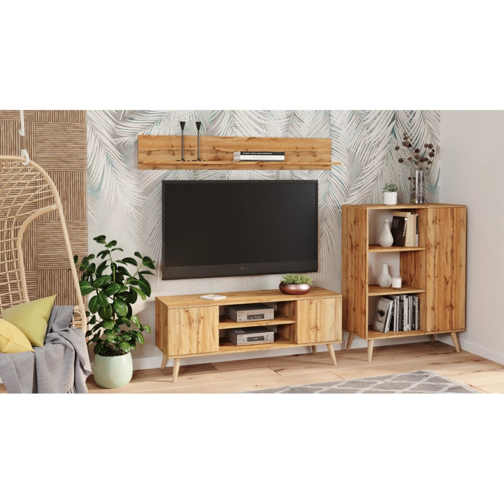 Mobile TV Focus in Rovere Gold Craft con Piedini in Faggio