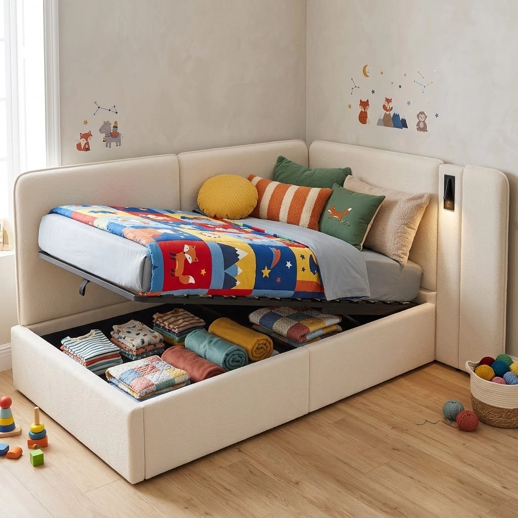 Letto con contenitore idraulico bouclé 90x200 cm