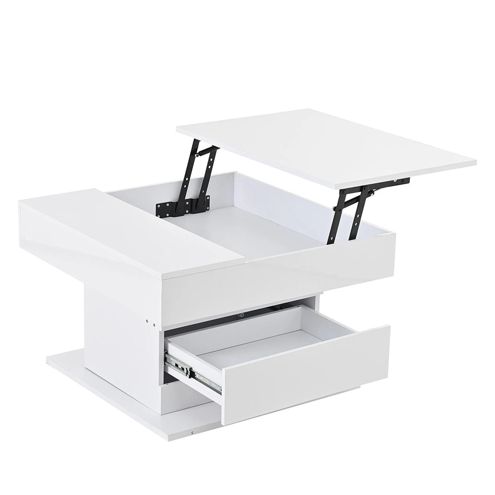 Tavolino geometrico - Xylo - 70x70cm piano girevole bianco