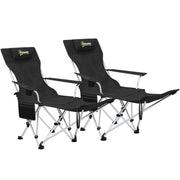 SET 2 SEDIE DA CAMPEGGIO PIEGHEVOLI CON POGGIAPIEDI STACCABILE E PORTABICCHIERI 82X50/100X88 CM NERO