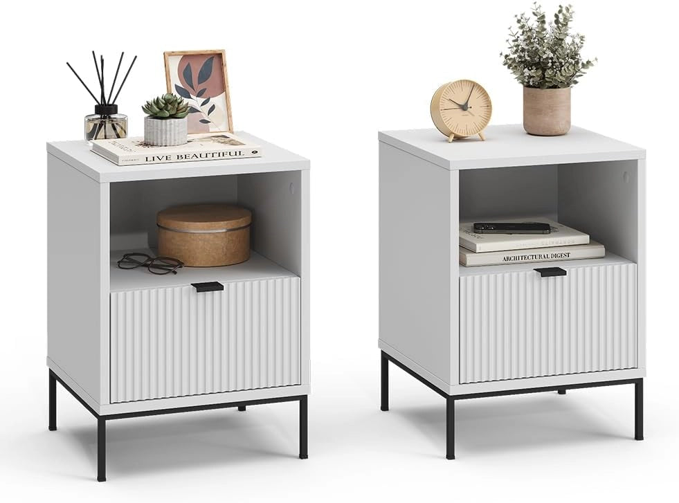Comodino Eliza, Bianco, Set di 2