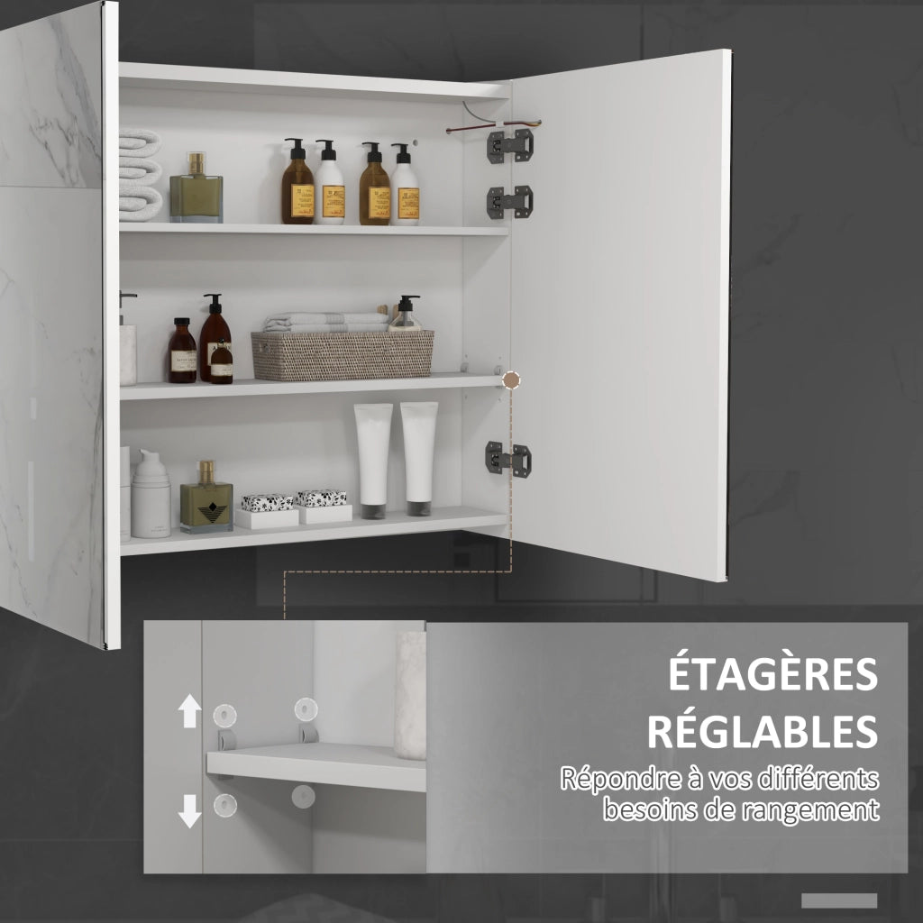 Armadietto Specchio LED per Bagno ¨C zephmum ¨C Bianco 90x15x70 cm