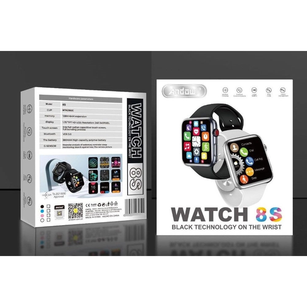 Trade Shop - Smartwatch Orologio Da Polso Bluetooth3.0 Batteria Da 380mah Schermo Tft Da 1.75" Watch 8s -