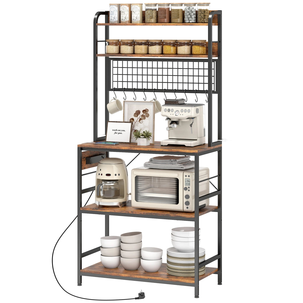 Scaffale da Cucina con Ripiani e Ganci ¨C zephmum ¨C Legno e Acciaio, 80x40x170, Marrone