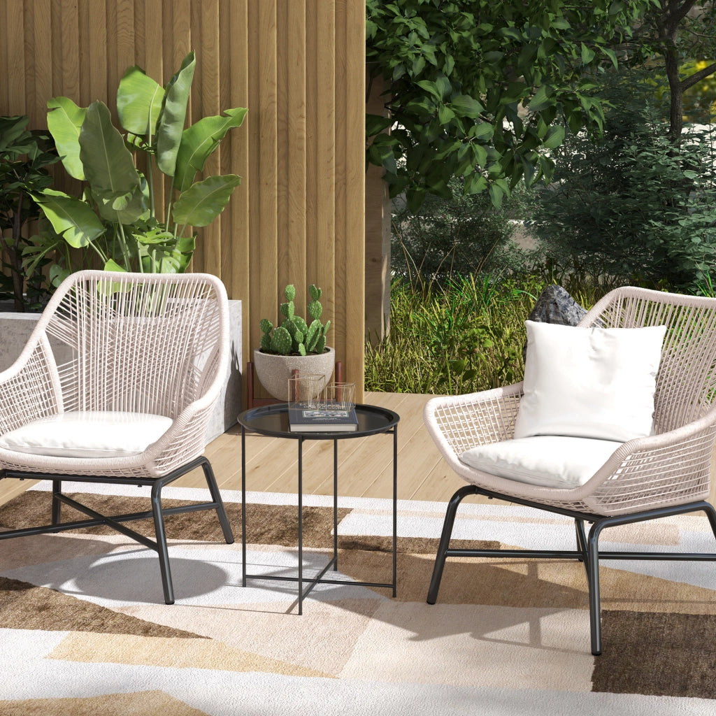 Tavolino da Giardino Pieghevole con Vassoio ¨C Zephmum ¨C Nero Acciaio ?46x50 cm