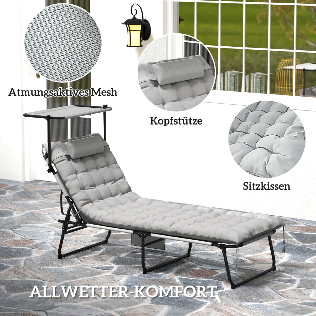 Lettino da giardino pieghevole con tetto e materasso ¨C zephmum ¨C Grigio chiaro