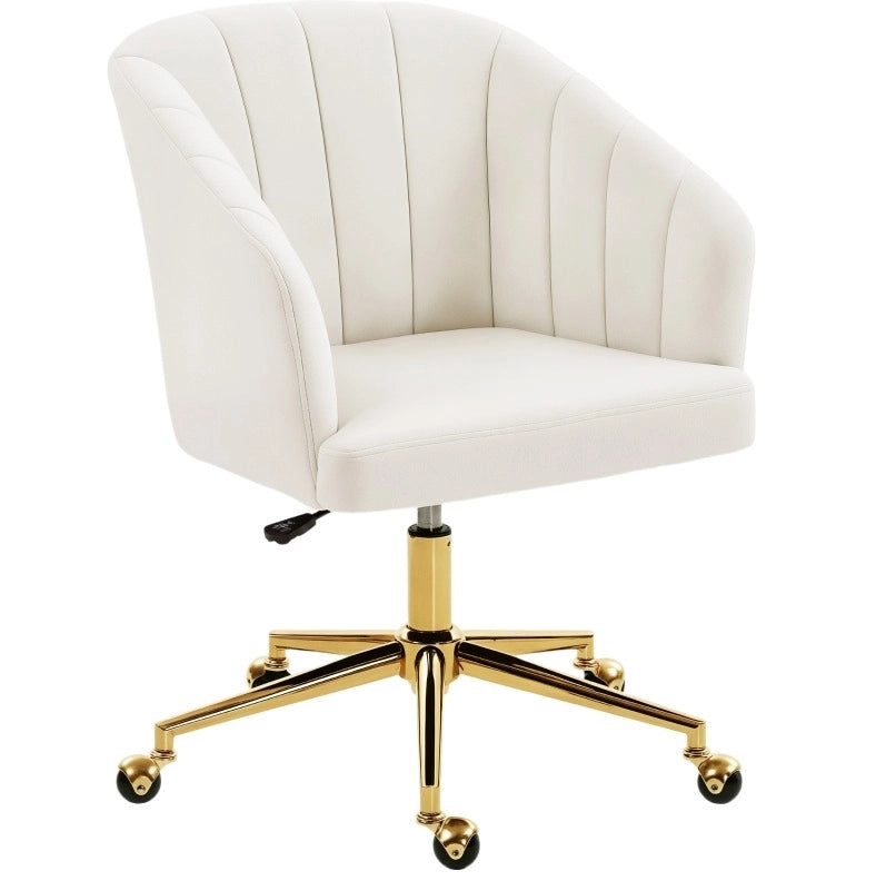 Sedia da ufficio in poliestere effetto velluto crema