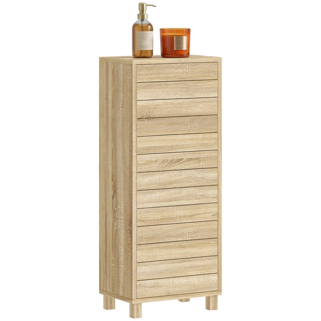 Mobiletto Bagno con Ante a Listelli e Ripiani Regolabili ¨C Zephmum ¨C Naturale 34x23x84 cm