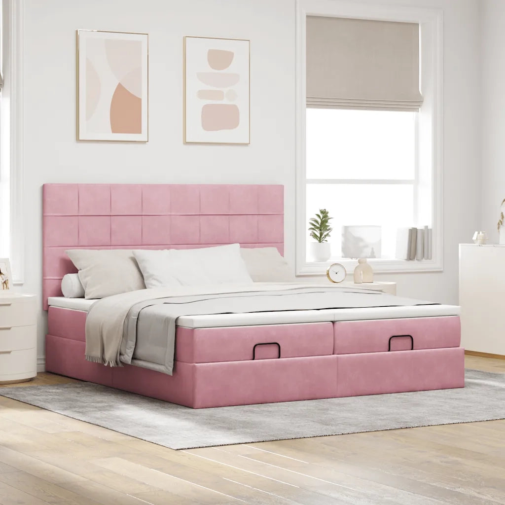 Struttura Letto Pouf con Materassi Rosa 200x200 cm Velluto 3314632