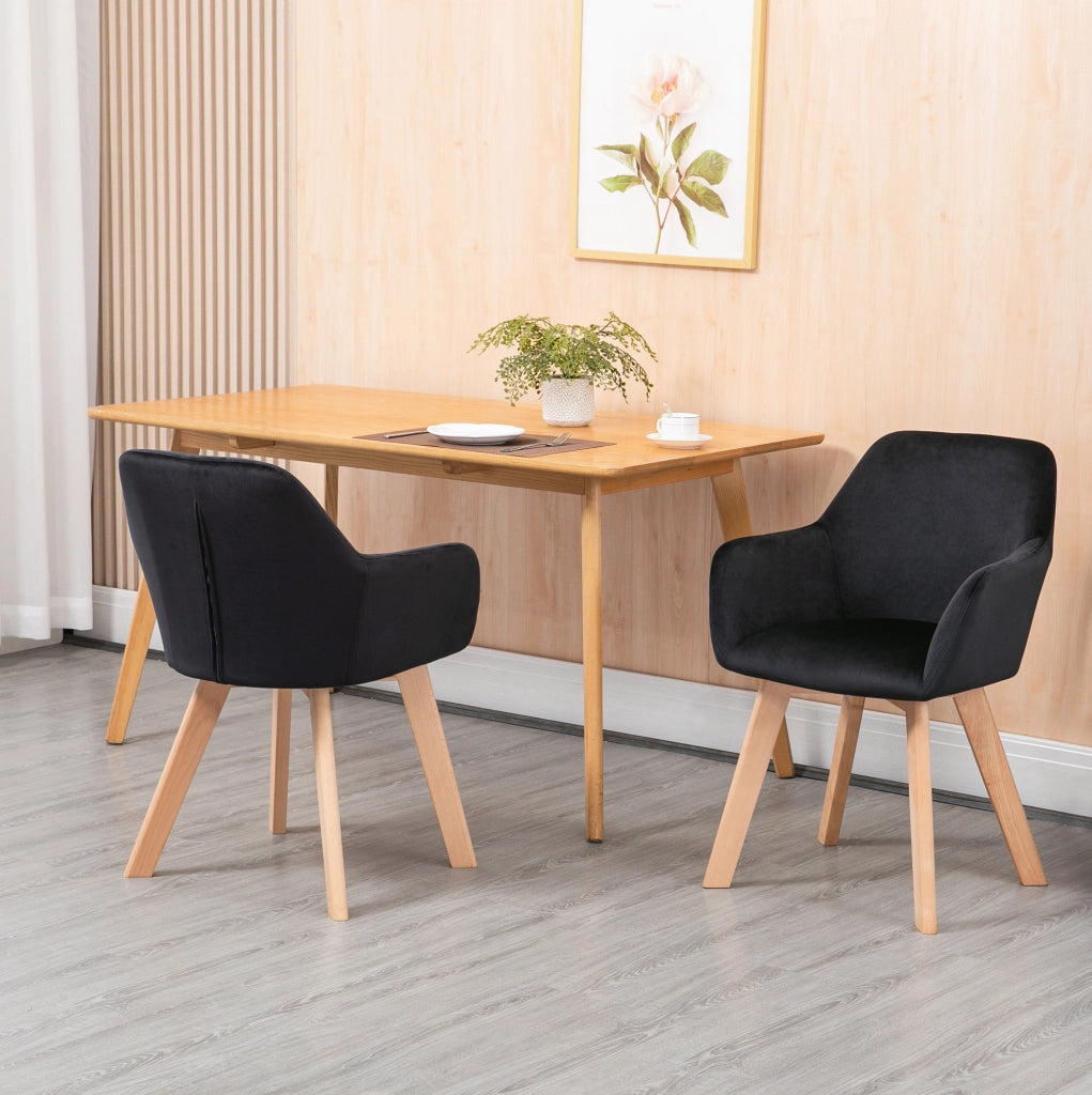 Set di 2 sedie da pranzo 54x57x80 cm con schienale ergonomico e braccioli in poliestere nero