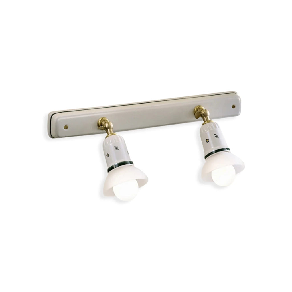 Applique Classica Savona Ceramica E Ottone Satinato 2 Luci E14