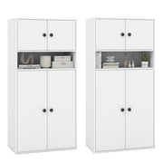 Libreria alta 111 cm con 4 ante-Vetrina autoportante con 2 kit anti-ribaltamento per casa Bianco