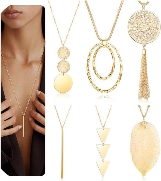 Collana lunga per donne - Y hanger oro/argento abito boho camicia a cerchio foglia frange accessori moda set