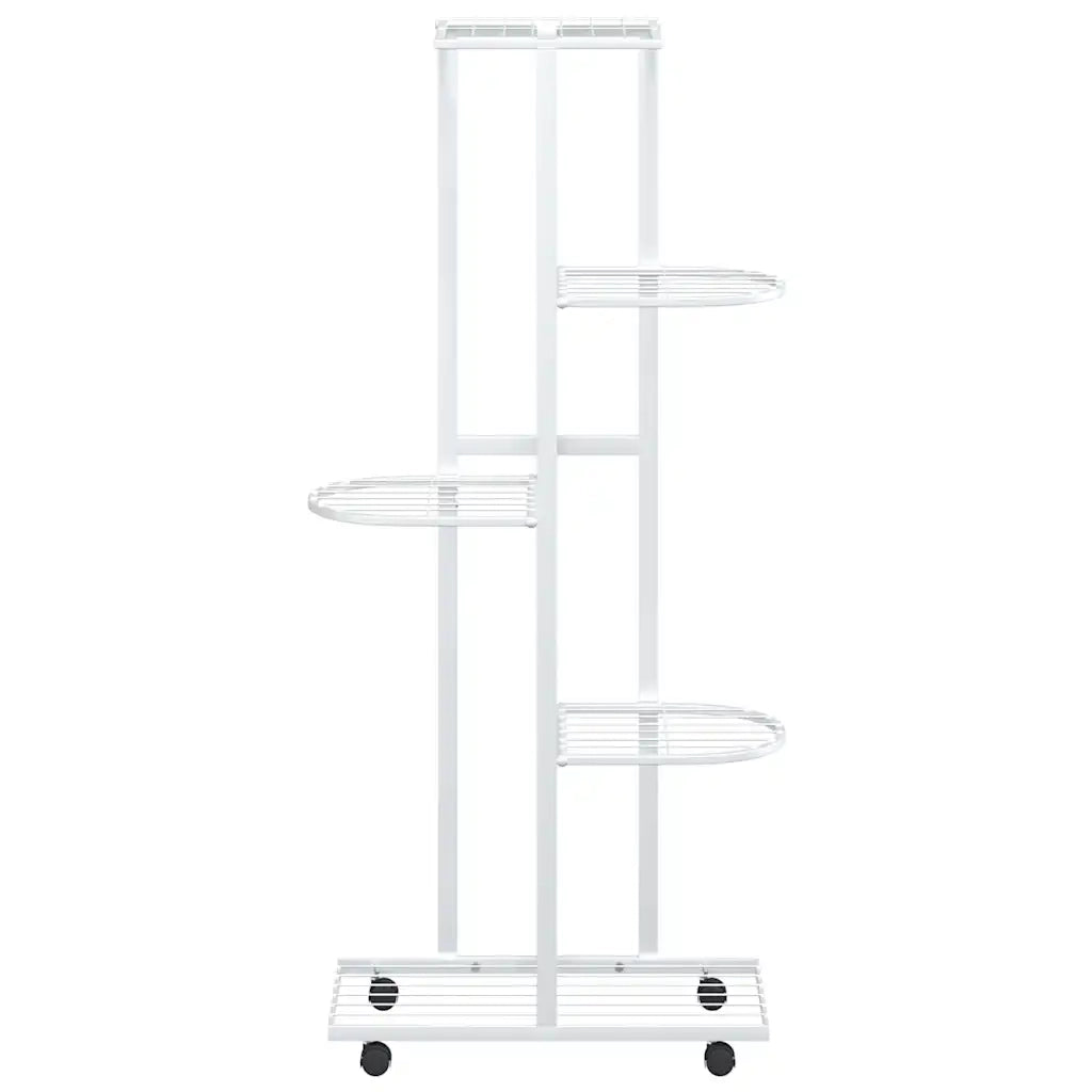 Fioriera | Cassetta per fiori | Vaso a 5 Piani con Ruote 44x23x100 cm Ferro Bianco