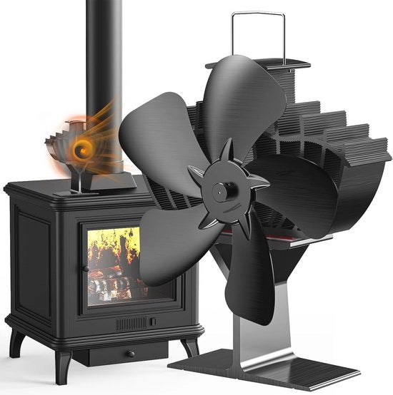 Ventilatore a cassetta silenzioso senza corrente per camino e caminetto a legna 4 pale