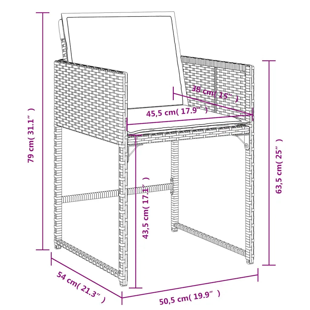 Set da Pranzo da Giardino 17 pz con Cuscini Nero in Polyrattan
