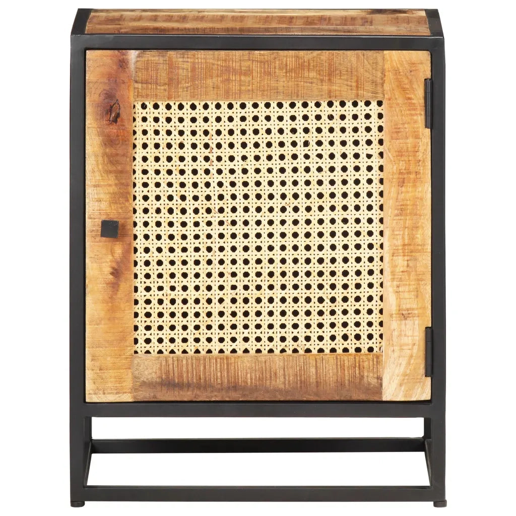 Comodino | Armadio da Notte | Mobiletto da notte 40x30x50 cm Legno di Mango Grezzo e Canna Naturale