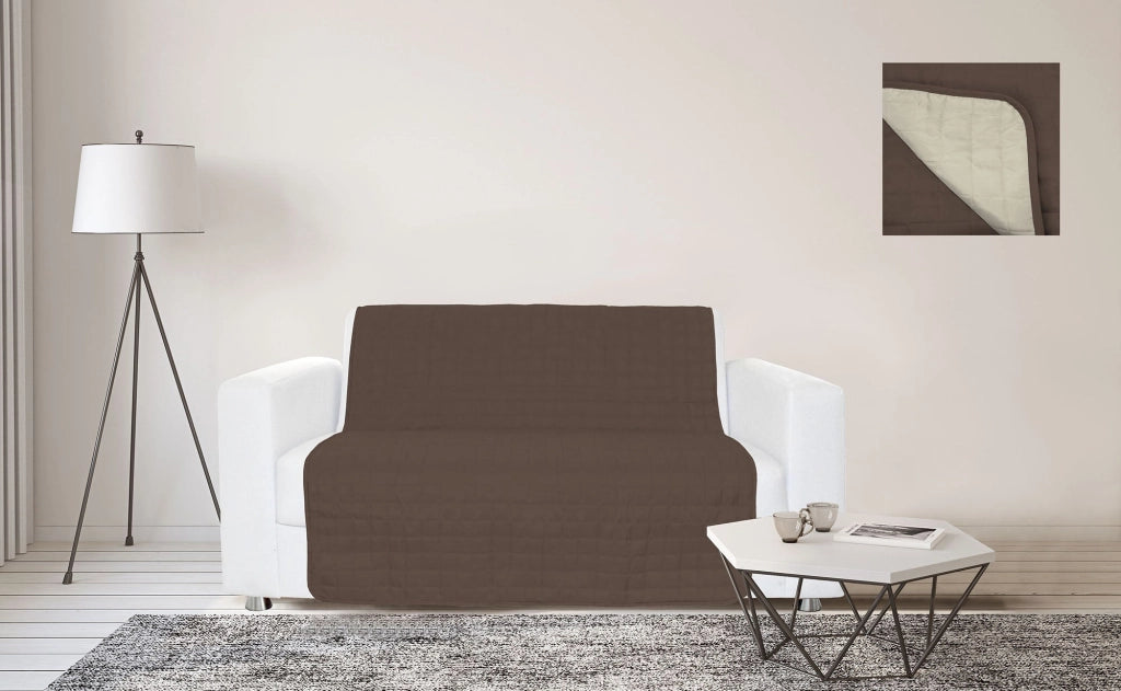 Copridivano a Fascia 2 Posti 125x190 cm in Microfibra Doubleface Marrone/Panna